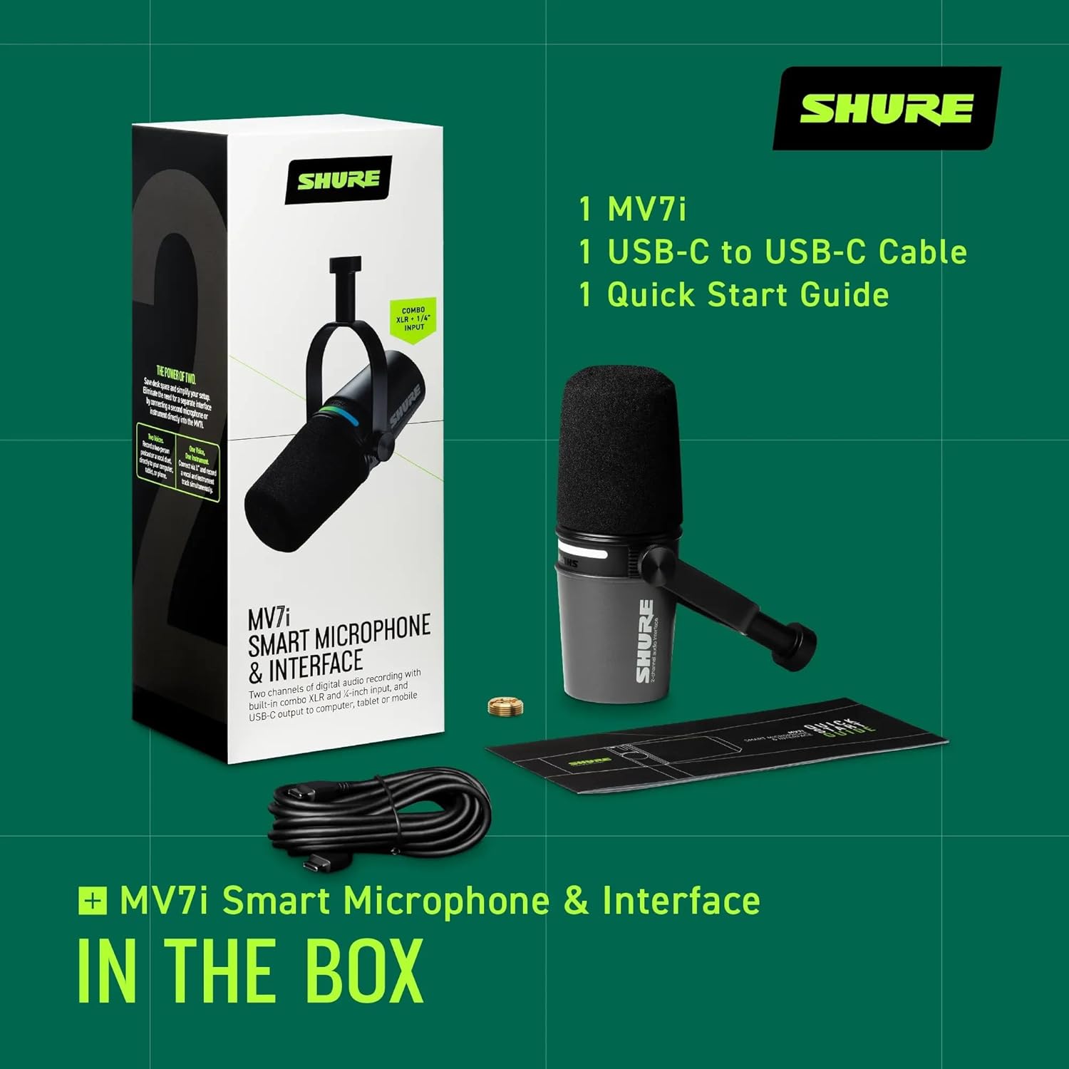 Shure MV7i Smart Microphone – USB-C & XLR Mic for Podcasting  Music & Streaming with Built-in Audio Interface  Auto Level Mode  Advanced DSP  All-Metal Design  Black