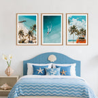 LHIUEM Large Nature Surfboard Beach Framed Canvas Wall Art,Summer Ocean Surfing Wall Decor,Palm Trees Wall Painting,Modern Picture Artwork for Living Room,Bedroom,Dining Room,Office -16"x24"x3