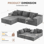 Homall 108" Modular Sectional Sofa, Boneless Couch with L-Shape Chaise, Cloud Couch with Deep Seat Upholstered, No Assembly Required for Living Room, Bedroom (Corduroy, Grey)