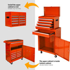 5-Drawer Tool Chest, Rolling Tool Box with Detachable Top Toolbox & Universal Wheels, Tool Cabinet with Lock Bar, Protective Liner & Tool Rack, Metal Storage Cart for Garage,Workshop (Orange)
