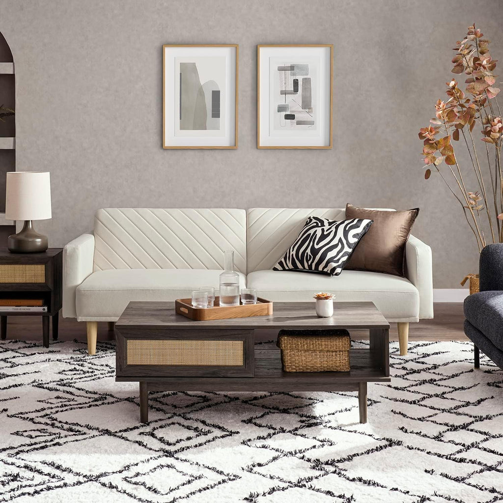 mopio 76.4" Futon Sofa Bed, Couch, Loveseat, Sleeper Sofa, Mid Century Modern Futon Couch, Sofa Cama, Couches for Living Room (Snow Velvet)