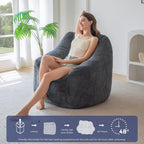 MAXYOYO Bean Bag Chair, Bean Bag Sofa with Filler, Cozy Living Room Chair for Adults and Kids, Stuffed Floor Sofa for Bedroom Dorm Reading, Dark Grey