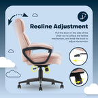 Serta Comfort Ergo Executive Office Chair, Ergonomic Mid-Back Design with Lumbar Support, Semi-Plush Double-Layer Seat Cushion, Padded Armrests, Swivel Metal Base, Soft Velvet, Pink