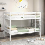 KOMFOTT Bunk Bed Twin Over Twin, Bunk Bed Frame w/Full-Length Guardrail & Integrated Ladder, Wood Bunk Bed for Small Space, Converts to 2 Individual Beds for Kids & Adults, No Box Spring Needed