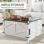 Jocoevol Farmhouse Lift Top Coffee Table, Square Wood Center Table with LED Lighting, USB-C Charging Station, and Hidden Storage Compartment - Rustic White & Oak Living Room Furniture