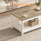 YESHOMY Farmhouse Coffee Table, Coffee Tables for Living Room, Farmhouse Square Coffee Table with Storage, Couch Table, Small Tables for Small Spaces, Gray & White