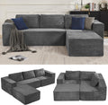 106" Modular Sectional Sofa with L-Shape Chaise, Right/Left Facing Deep Seat Cloud Couch, No Assembly Required, Upholstered Couch for Living Room Bedroom (Plush Corduroy Fabric, Grey)