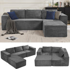 106" Modular Sectional Sofa with L-Shape Chaise, Right/Left Facing Deep Seat Cloud Couch, No Assembly Required, Upholstered Couch for Living Room Bedroom (Plush Corduroy Fabric, Grey)