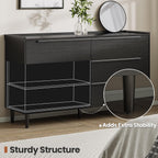 54" Wide Black Dresser for Bedroom, Modern 6 Drawer Double Dresser with Wood Grain Finish, Large Horizontal Chest of Drawers & TV Stand with Anti-Slip Raised Edge, Sleek Storage for Living Room