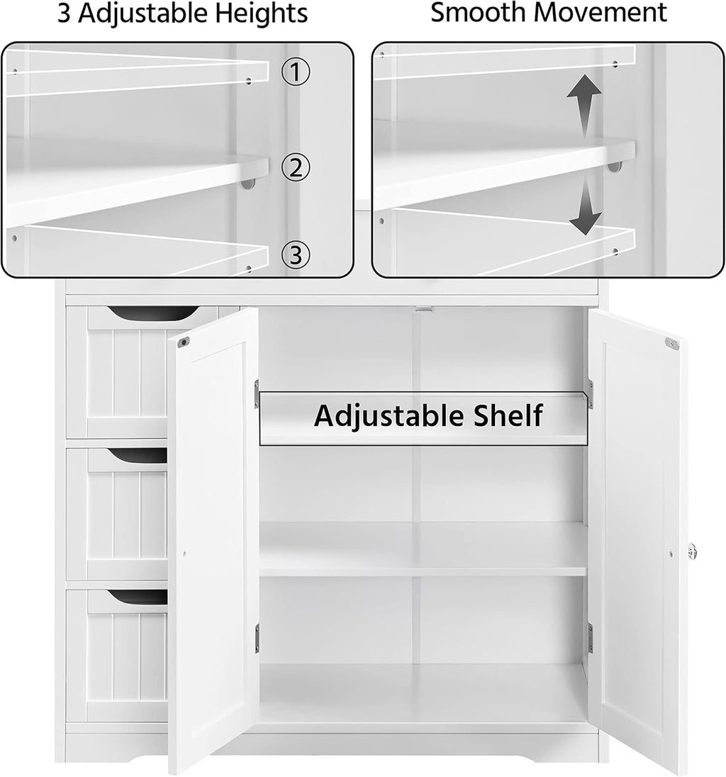 Topeakmart Bathroom Free-Standing Floor Cabinet, Practical Storage Cabinet with 4 Drawers and 2 Doors for Kitchen, Entrance Area, Living Room, Adjustable Shelves, Ample Space White