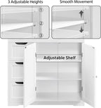 Topeakmart Bathroom Free-Standing Floor Cabinet, Practical Storage Cabinet with 4 Drawers and 2 Doors for Kitchen, Entrance Area, Living Room, Adjustable Shelves, Ample Space White