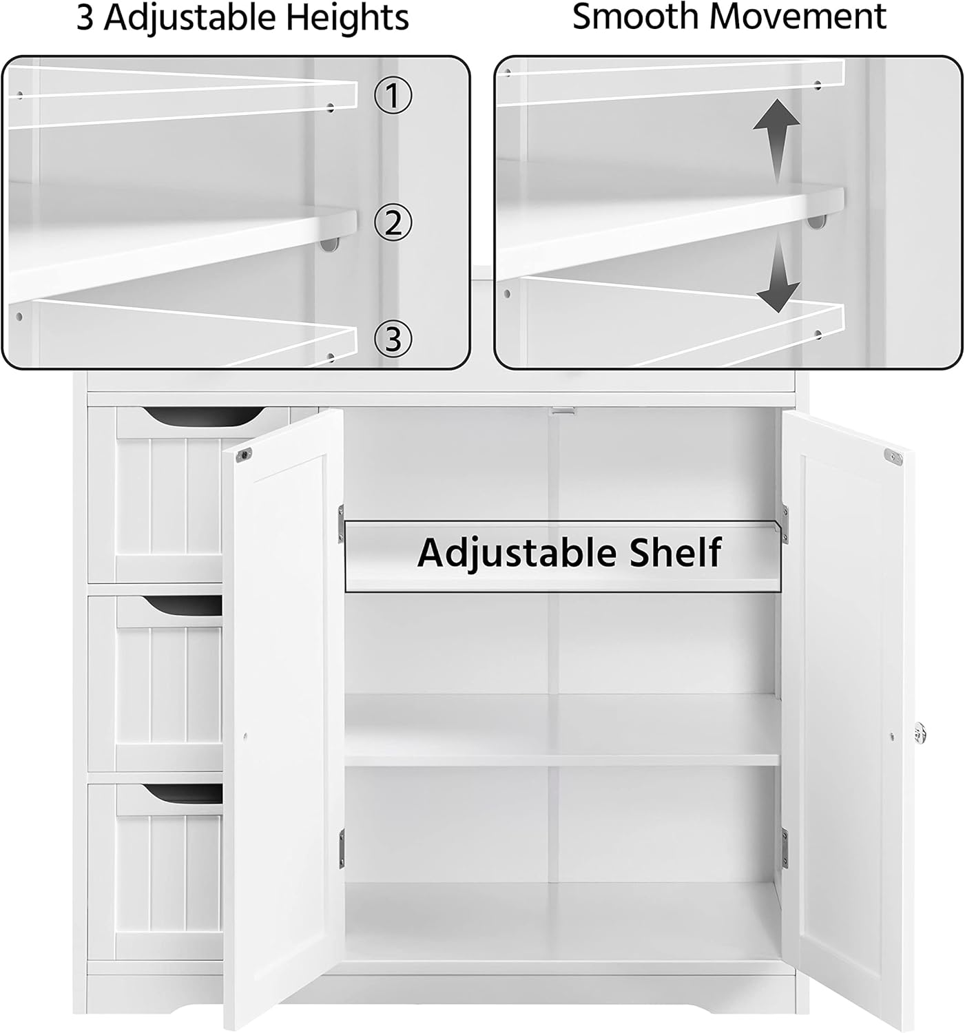 Topeakmart Bathroom Free-Standing Floor Cabinet, Practical Storage Cabinet with 4 Drawers and 2 Doors for Kitchen, Entrance Area, Living Room, Adjustable Shelves, Ample Space White