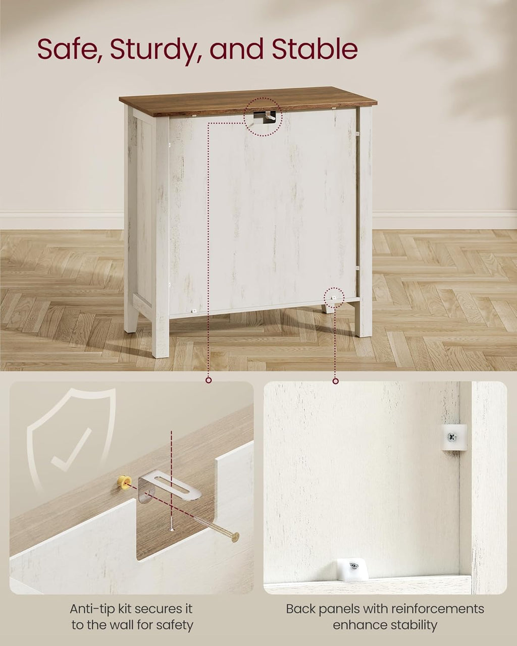 VASAGLE LIRY Collection - Buffet Cabinet, Coffee Bar Cabinet with a Drawer, Adjustable Shelf, Sideboard Storage with Cable Hole, Drawer Divider, Rustic White and Honey Brown UBBK341W01