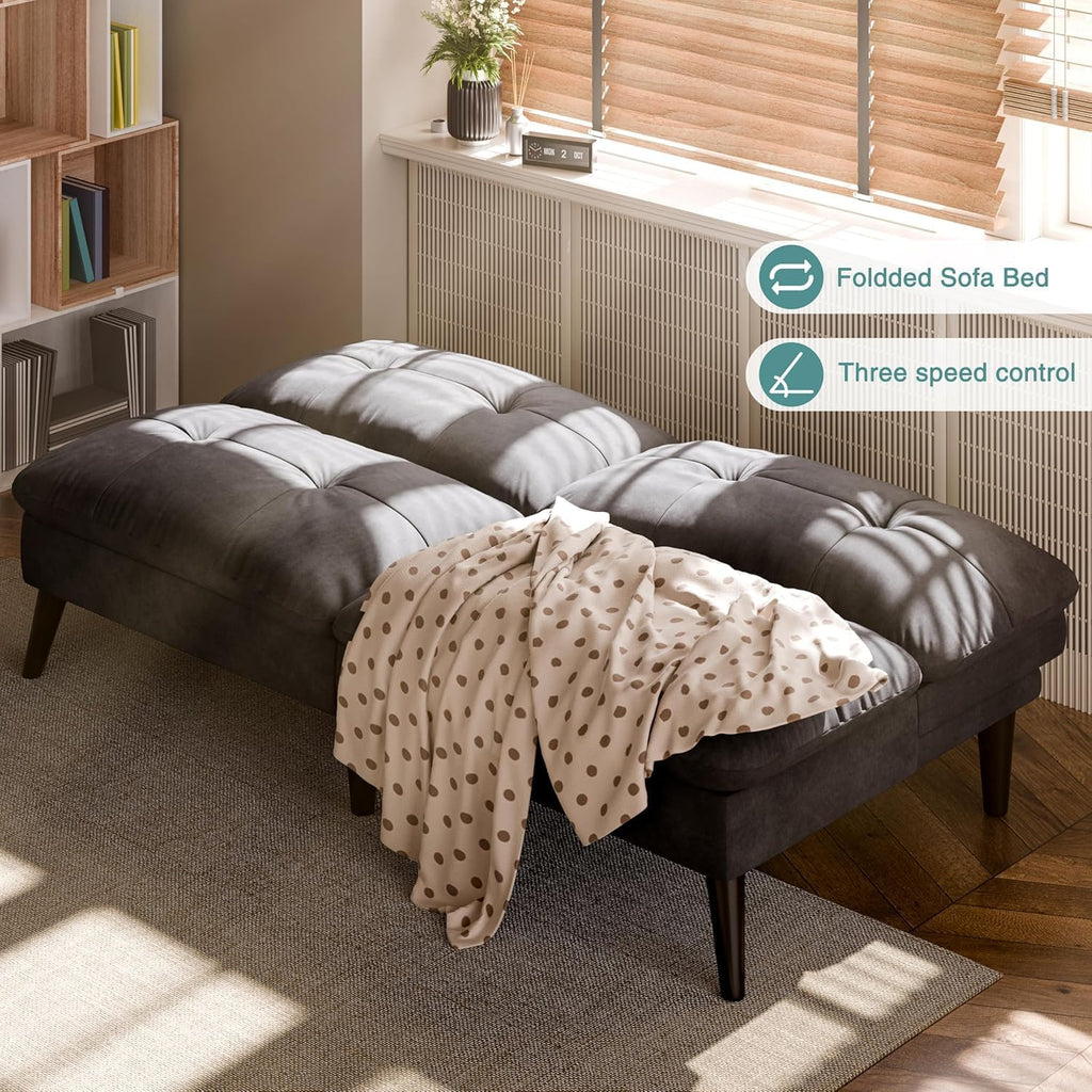 SUNLEI Small Futon Sofa Bed, Folding Futon Bed Sleeper Couch Recliner for Living Room, Convertible Cloud Sofa Couch with Adjustable Backrest for Apartment & Office Velvet, Parloma