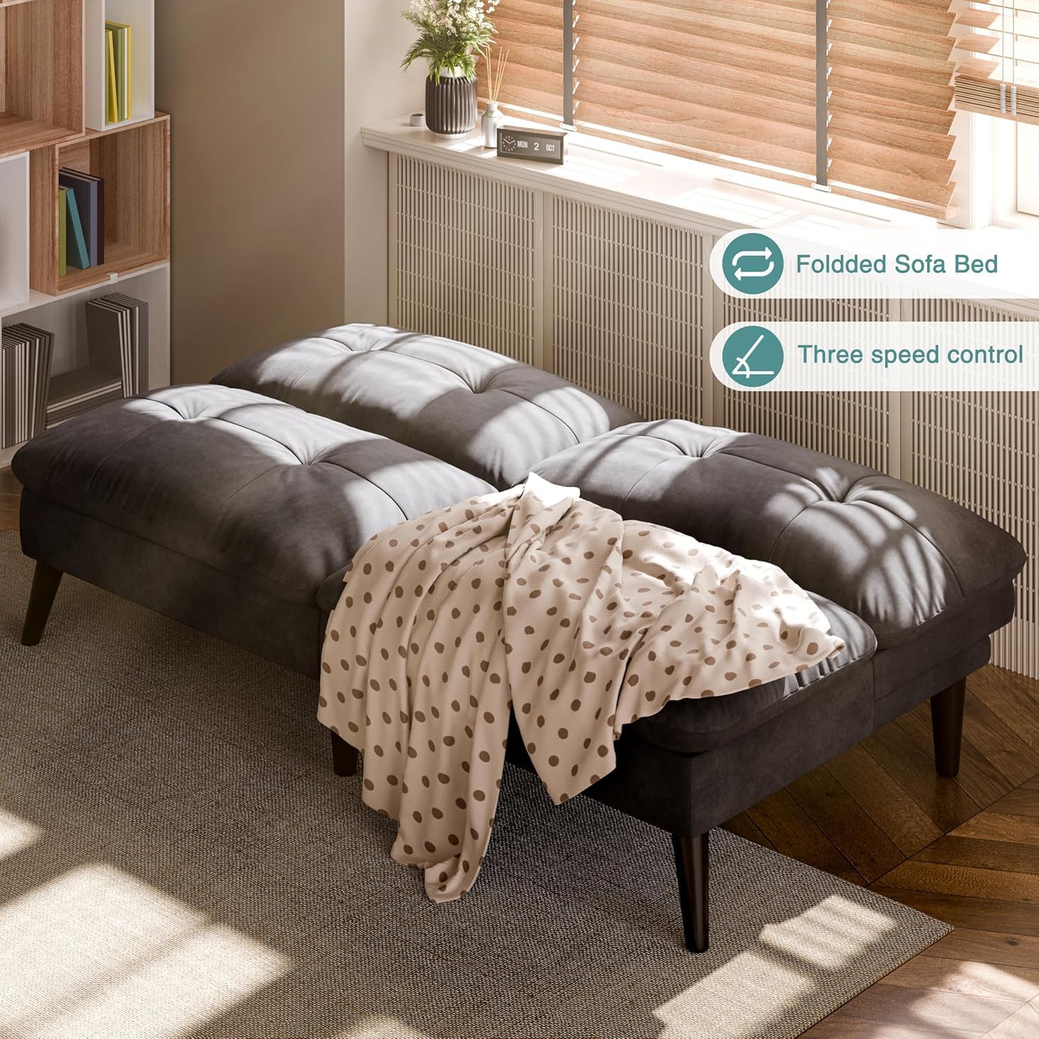 SUNLEI Small Futon Sofa Bed, Folding Futon Bed Sleeper Couch Recliner for Living Room, Convertible Cloud Sofa Couch with Adjustable Backrest for Apartment & Office Velvet, Parloma