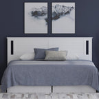 Serene Poplar Wood King Size Headboard in White, Modern Farmhouse Panel with Horizontal Scoring, Casual Coastal Style, Easy Assembly, Quality Materials