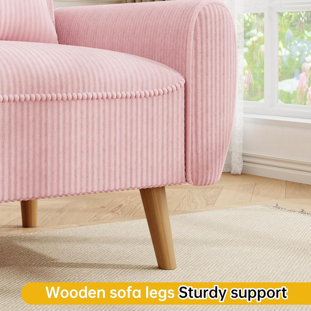 JAMFLY Pink Loveseat Sofa, 47.2'' Modern Small Space Sofa Set, High Density Sponge, Linen, Wood, 350 lbs Capacity