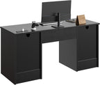 Bestier 59” Office Desk with Lockable Drawers, Modern Computer Desk with File Drawer, Charging Station & Drop-Front Keyboard Drawer, Executive Desk with Storage Cabinet for Home Office & Studio, Black