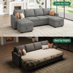 HONBAY Modular Sectional Sleeper Sofa Bed, Chenille Pull Out Couch with Storage Ottoman, U Shaped Sectional Couches for Living Room, Warm Grey