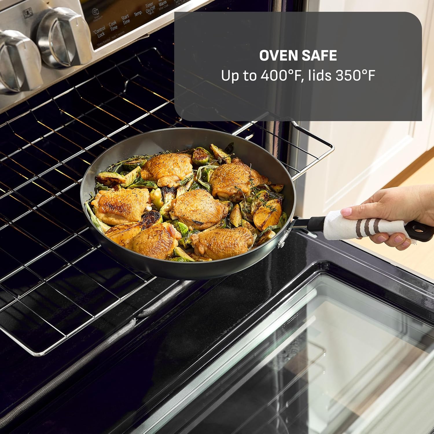 T-Fal Ultimate Hard Anodized Ceramic Nonstick 8 Piece Cookware Set, Oven Safe Up to 400°F, Dishwasher Safe, Pots and Pans Set, Includes Frying Pans, Saucepan, Cooking Utensils, Stone