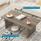 BON AUGURE Fluted Coffee Table, Wood Living Room Tables, Rectangle Coffee Tables for Living Room, Center Table for Home, Office (Greige Oak, 43Inch)