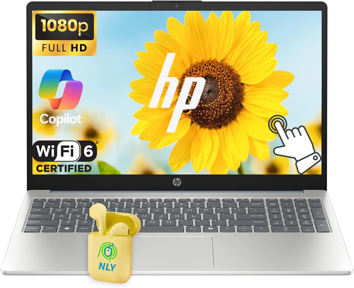 HP 15.6" FHD Touchscreen Business Laptop Computer  Intel 8-Core i3-N305 Processor  16GB RAM 512GB SSD  Numeric Keypad  Windows 11  AI Copilot Ready  NLY Earphones  Moonlight Blue