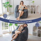 MAXYOYO Bean Bag Chair, Bean Bag Sofa with Filler, Cozy Living Room Chair for Adults and Kids, Stuffed Floor Sofa for Bedroom Dorm Reading, Dark Grey