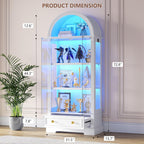 Arched Display Cabinet with Glass Doors, 72" Tall Curio Cabinet with Human Sensor Lights, 4-Tier Display Case for Collectibles Bookcase Living Room