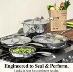Stainless Steel Frying Pan Set with Lid, Umite Chef 3Pcs Skillet Set (Includes 8",10",12") - 5 Ply Stainless Clad - Heavy Duty & Professional Cookware Set, Fast & Even Heat, Dishwasher and Oven Safe