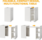 Garvee 50" Folding Dining Table with 10" Storage Cabinet, Extendable Drop Leaf with 2-Tier Shelves and 4 Wheels, Multi-Functional Home Office Desk for Kitchen Room Bedroom, Office, Study