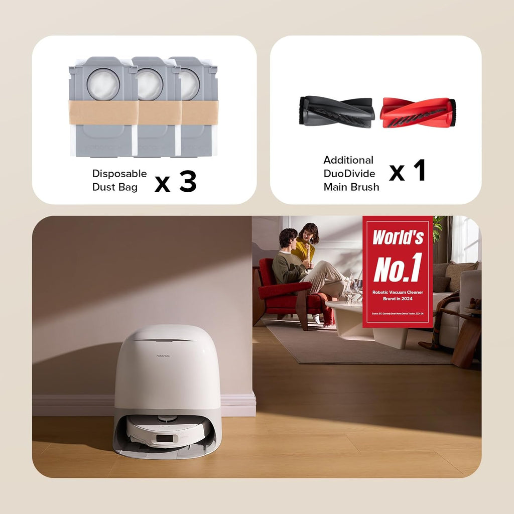 roborock Qrevo Curv S5X Robot Vacuum and Mop, 18500Pa Suction, Zero-Tangling Design, FlexiArm Side Brush, Reactive Tech Obstacle Avoidance, 10 Weeks Self-Emptying, Auto Washing for Hard Floor, Corner