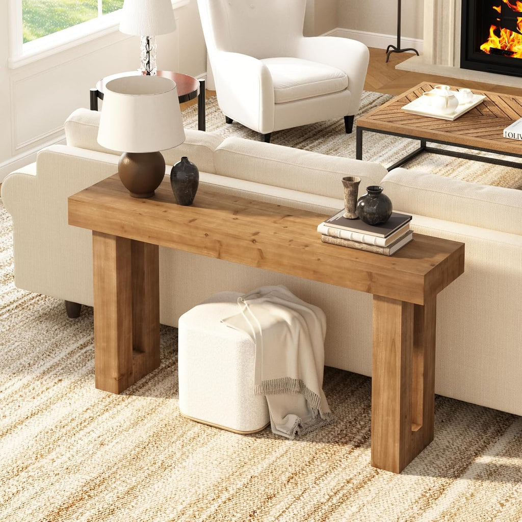 Solid Wood Entryway Table, 59-Inch Long Farmhouse Console Tables, Rectangular Behind Couch Table, Wooden Sofa Tables for Hallway, Entrance, Foyer, Living Room