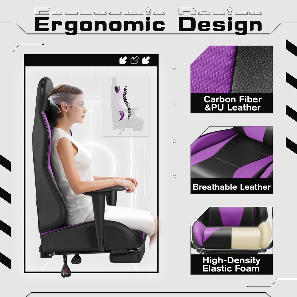 Homall Gaming Chairs, Computer Chair with Footrest and Massage Lumbar Support, Height Adjustable Game Chair with Headrest and Swivel Seat (Purple)