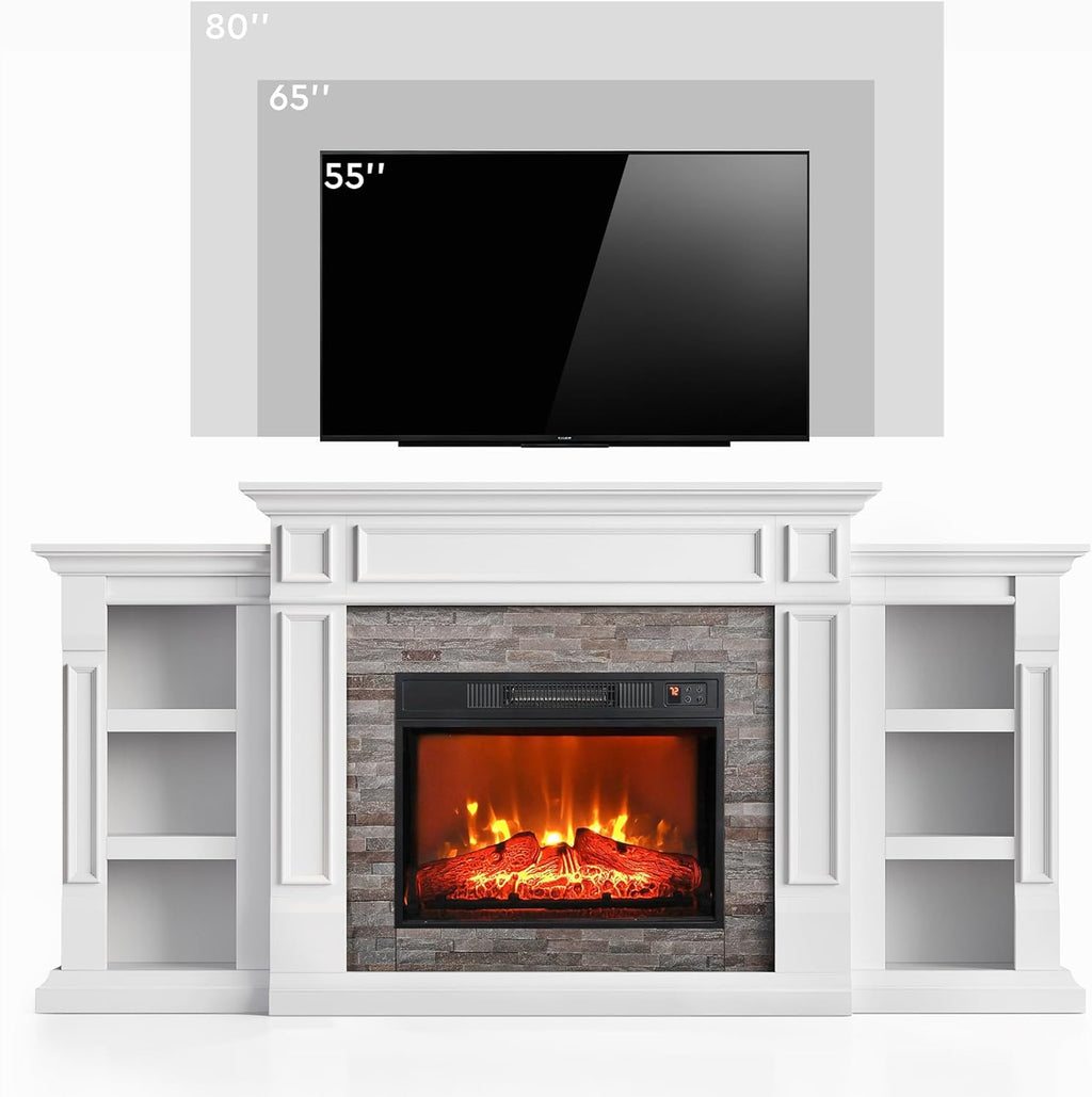 LGHM 72" Electric Fireplace with Mantel, Fireplace TV Stand for TVs Up to 80 Inch, Modern Entertainment Center with Storage, Fireplace Heater Insert with Realistic 3D Flame for Living Room, Bedroom