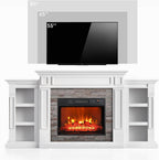 LGHM 72" Electric Fireplace with Mantel, Fireplace TV Stand for TVs Up to 80 Inch, Modern Entertainment Center with Storage, Fireplace Heater Insert with Realistic 3D Flame for Living Room, Bedroom