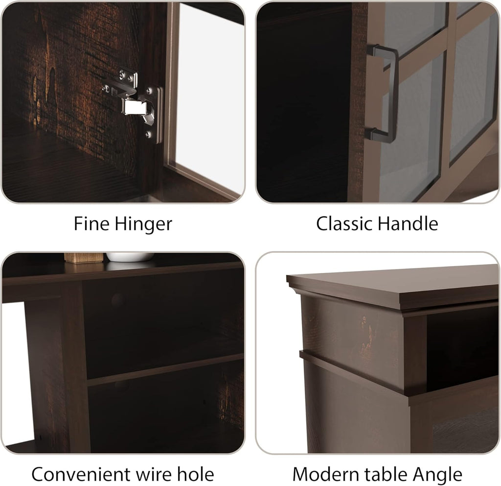 72" Fireplace TV Stand for TVs Up to 80", Entertainment Center with 26" Electric Fireplace, 5 Flame Colors Control with Remote, Modern Farmhouse Cabinet Console Glass Door, Brown