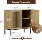 BVIUNTWO Buffet Cabinet with Storage,31.5" Farmhouse Console Table with Metal Base and Adjustable Shelf,Sideboard Coffee Bar Cabinet with 2 Doors for Kitchen,Dining Room,Living Room,Oak