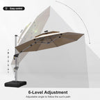PURPLE LEAF 11ft Solar powered LED Patio Umbrella Outdoor Round Umbrellas Large Cantilever Umbrella with LED lights Windproof Offset Umbrellas Heavy Duty for Garden Deck Pool Patio, Beige