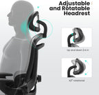 Sweetcrispy Ergonomic Desk Chair Office Chair, 300 LBS Home Mesh Office Desk Chairs with Wheels, 2D Headrest, Up&Down Lumbar Support, Swivel High Back Computer Chair with Flip-up Armrests,Dark Grey