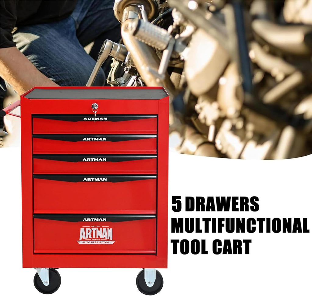 5 Drawers Rolling Tool Box on Wheels, Multifunctional Tool Cart, Drawers Rolling Trolley Organizer Tool Storage Chest for Warehouse,Garage,Workshop,Repair Shop (5 Drawers-30.5"H)
