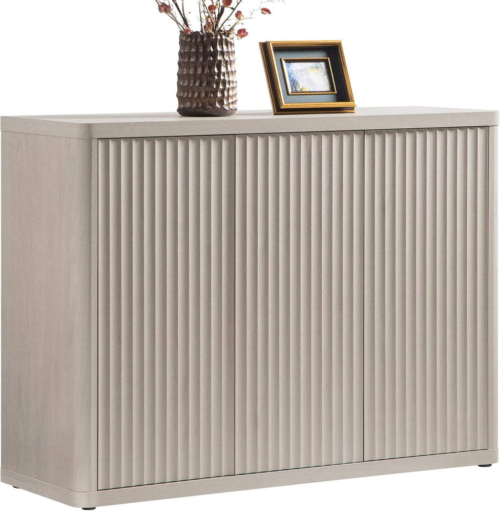 SICOTAS Buffet Cabinet with Storage Accent Sideboard with 3 Doors Modern 46.6" Wide Credenza Fluted Buffet Table Media Console Cabinet Entryway Cabinets for Living Room Kitchen Dining Room Hallway