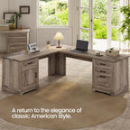 Itaar Farmhouse L Shaped Desk, Executive Computer Desk with Drawers and Storage Cabinet, Home Office Desk with File Drawer and Power Outlet, Corner Desk, Workstation for Office Home, Grey