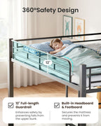 Queen Over Queen Bunk Bed for Adults & Teens, Heavy Duty Metal Bunk Bed with EVA Anti-Slip Ladder & Full-Length Guardrails, Noise-Free Queen Bunk Bed Frame with Under-Bed Storage, Black