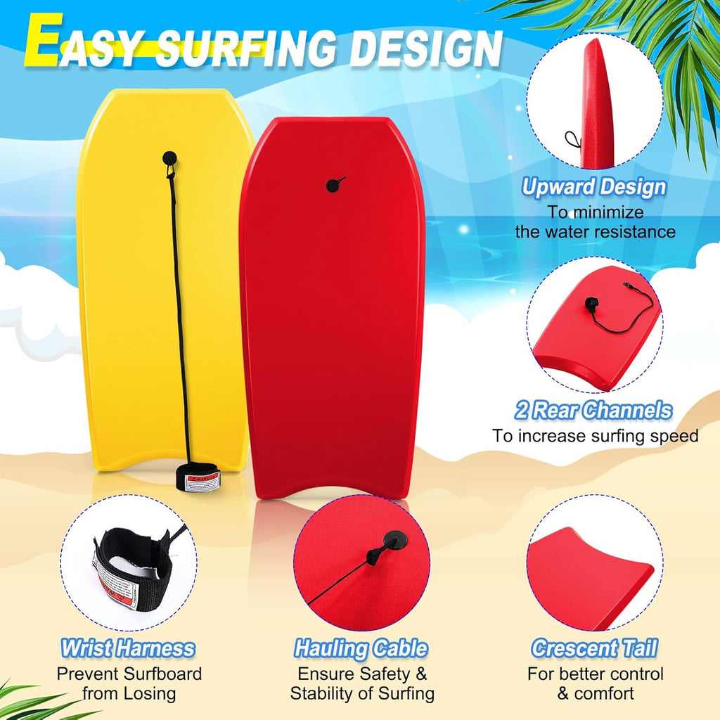 MiniInflat 2 Pack Bodyboard for Beach Lightweight Surfboards with EPS Core Pool Skim Boards with Rope Surfing Body Board for Adults Surfing Beach Lake Pool Water Parks