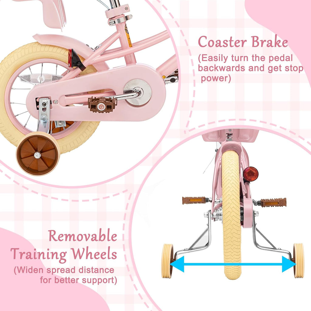 Glaf Kids Toddler Bike 12 14 16 20 Inch Girls Bike with Training Wheels Age 2-12 Years Old Toddler Girls Bike with Basket and Doll Seat Adjustable Seat
