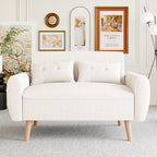 Vongrasig 48" Small Modern Loveseat Sofa, Mid Century Soft Corduroy Fabric 3-Seat Sofa Couch Tufted with Back Cushions and Tapered Legs for Living Room, Bedroom and Small Space, White