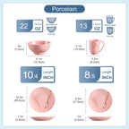 LOVECASA Pink Dinnerware Set for 4, 16 Piece Porcelain Dish With Plates, Bowls and Mugs, Gold Splash Glaze Round Modern Ceramic Dinner Set, Dishwasher Microwave Safe