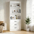 70" H Bookshelf with Drawers, Tall Bookcase with 3-Tier Open Shelves, Bookshelf and Bookcase with Storage Cabinet for Home Office,Living Room(White, 6-Tier)