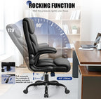 Primy Office Chair, Ergonomic Leather Desk Chair with Flip-up Armrests, Big and Tall High Back Executive Computer & Gaming Chair with Footrest, Comfy Padded, Rocking Function and Lumbar Support(Black)