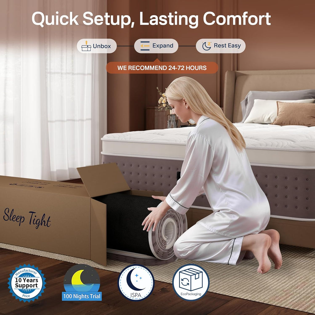 King Size Mattress 14 Inch, Hybrid King Mattress in a Box, Medium Firm Mattresses with Individual Pocket Springs and Soft Memory Foam for Cooler Sleep, Pressure Relief, Motion Isolation